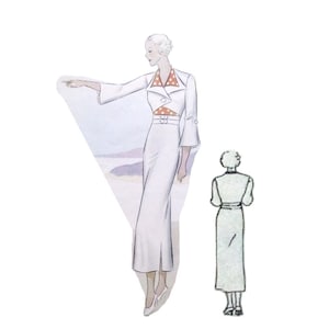 Vintage 90cm / 35&quot; bust size 1930s linen day dress sewing pattern.