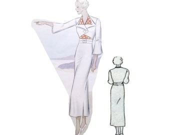 Vintage 90cm / 35" bust size 1930s linen day dress sewing pattern.