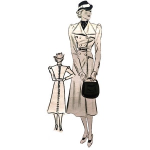 Vintage 100cm/ 39&quot; bust size 1930s double breast button closure trench coat / spring coat sewing pattern.