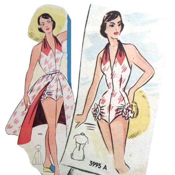 Vintage 92cm/36" bust size 1950s sundress / beach sun bathing suit sewing pattern
