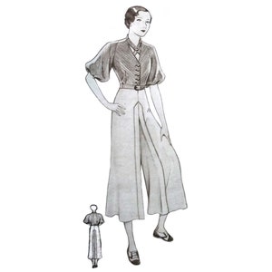 Vintage  88cm / 34,6&quot; bust size 1930s trouser / pants and raglan blouse suit pattern.