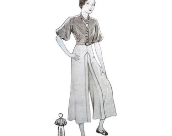 Vintage  88cm / 34,6" bust size 1930s trouser / pants and raglan blouse suit pattern.