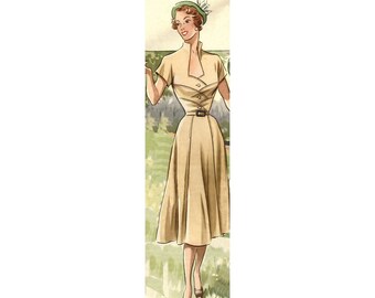 Vintage 96 cm 38" taille buste des années 1950 manches courtes devant bloc détail robe de jour/robe de cocktail/robe de bal plissée modèle de couture jupe évasée.