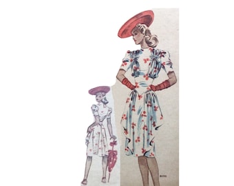 Patrón de costura vintage para vestido de verano de los años 40, talla 102 cm (busto 40").
