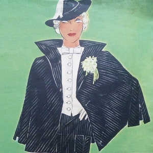 Vintage 90cm/35&quot; or 96cm/38&quot; bust size 1930s cape, skirt and short sleeve uniform blouse sewing pattern.