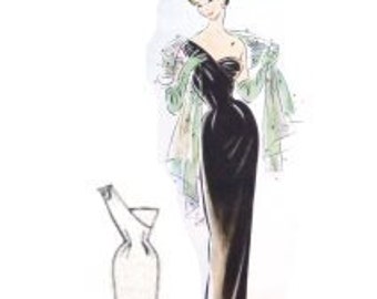 Vintage 96cm 38" bust size 1953 summer cocktail dress with one cross shoulder bodice sewing pattern.