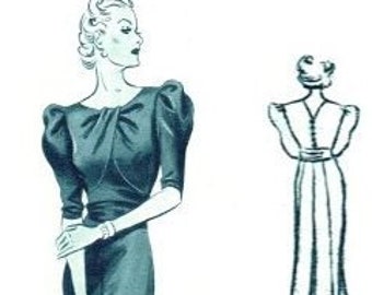 Vintage 88cm 34" bust size 1930s evening formal floor length dress with short sleeves and draped bodice front sewing pattern
