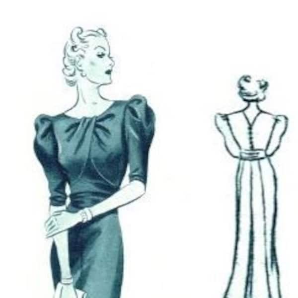 Vintage 88 cm/34" taille de buste des années 30 robe de soirée formelle longueur au sol avec manches courtes et corsage drapé modèle de couture sur le devant