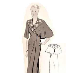 Vintage 102cm/40&quot; bust size 1930s long sleeve robe/house coat sewing pattern
