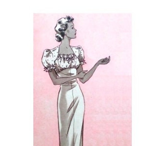 Vintage Bust 108cm/42.5" 1940s short sleeve night gown / night dress sewing pattern.