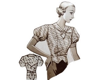 Vintage 102cm/40" bust size 1930s short sleeve summer blouse sewing pattern