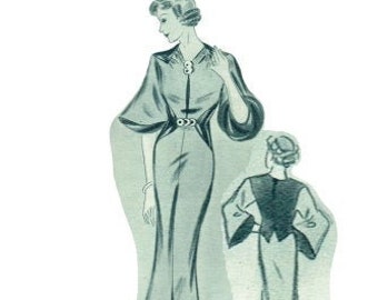 Patrón de costura para vestido de verano de 1936, con mangas farol y cintura ajustada, talla 112 cm/44".