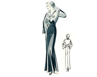 A 47"/120cm bust size vintage 1930s evening dress / evening gown sewing pattern.