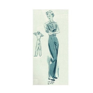 Vintage 36&quot;/92cm bust size 1930s short sleeve blouse and trousers / pants sewing pattern set.