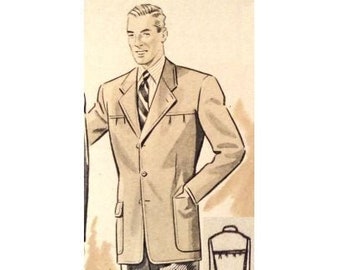 Menswear vintage 92cm 36" chest measurement 1950s classic cut mens single breast jacket / blazer  sewing pattern