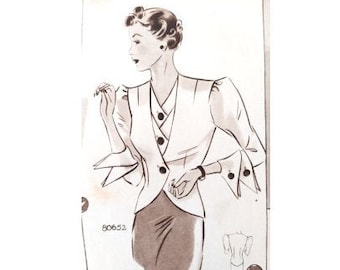 Vintage 108cm/42" bust size 1930s double cuff sleeve summer blouse sewing pattern