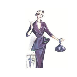 Patrón de costura vintage para traje de falda tubo y chaqueta con peplum asimétrico y mangas kimano 3/4, de los años 50, de busto de 96 cm/38&quot;