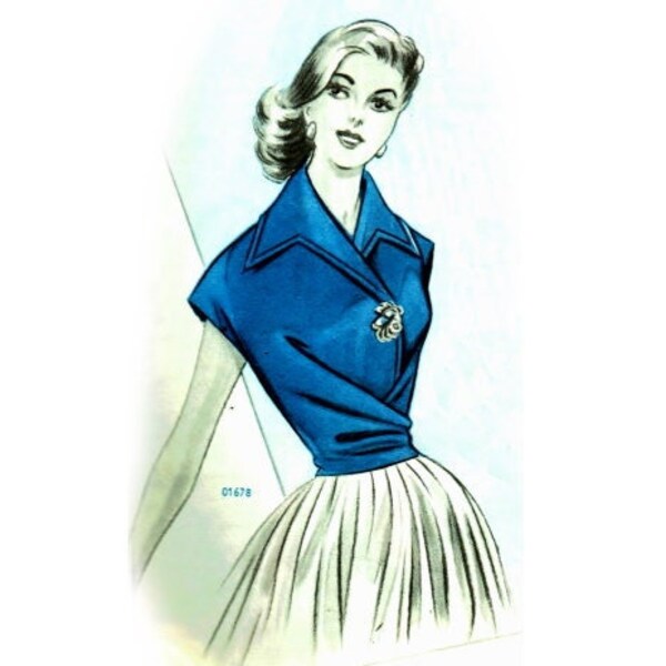 Vintage 92cm / 36" Oberweite 1950er Jahre Kimono Ärmel Front Wrap Sommer Bluse Schnittmuster