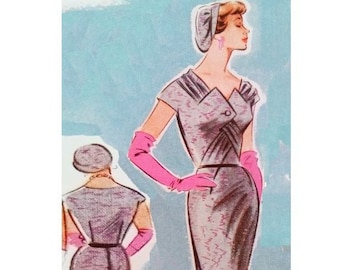Vintage 96cm 38" bust size 1950s short sleeve draped crossover bodice front and pencil skirt dress / cocktail dress sewing pattern