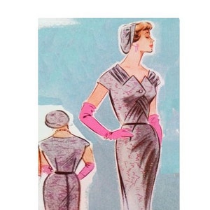 Modello di cucito per abito da cocktail/vestito da sera vintage anni &#39;50 con corpetto incrociato drappeggiato a maniche corte e gonna a tubino, taglia del busto 96 cm/38&quot;