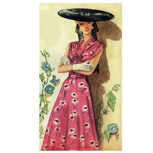 Schnittmuster für ein ärmelloses Vintage-Sommerkleid mit Rüschenfront für eine Oberweite von 96 cm/38 Zoll