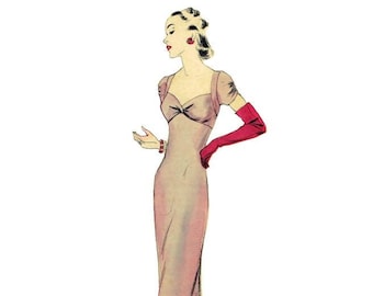 Vintage 88cm/34" bust size 1930s short sleeve floor length evening dress sewing pattern.