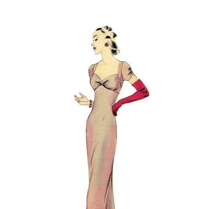 Vintage 88cm/34&quot; bust size 1930s short sleeve floor length evening dress sewing pattern.