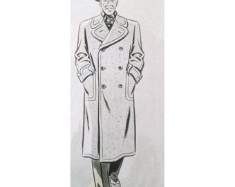 Menswear vintage 104cm/41&quot; chest size 1930s classic straight cut mens double breast button closure  sports coat/ duster coat sewing pattern