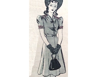 Vintage 40"/102cm bust size 1940s short sleeve summer day dress sewing pattern.