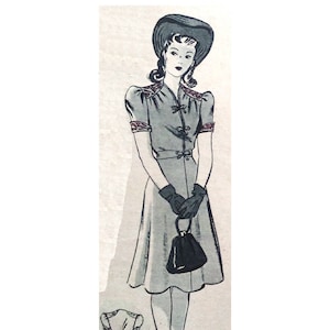Vintage 40&quot;/102cm bust size 1940s short sleeve summer day dress sewing pattern.