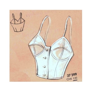 Vintage 120cm/47&quot; bust size 1950s front button closure bustier / bra sewing pattern