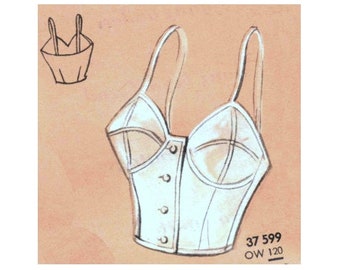 Vintage 120cm/47" bust size 1950s front button closure bustier / bra sewing pattern