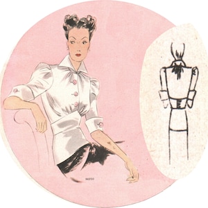 Vintage 96cm/38&quot; bust size 1930s blouse sewing pattern