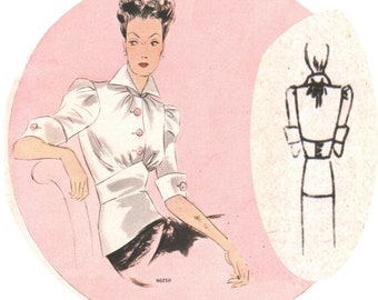 Vintage 96cm/38" bust size 1930s blouse sewing pattern