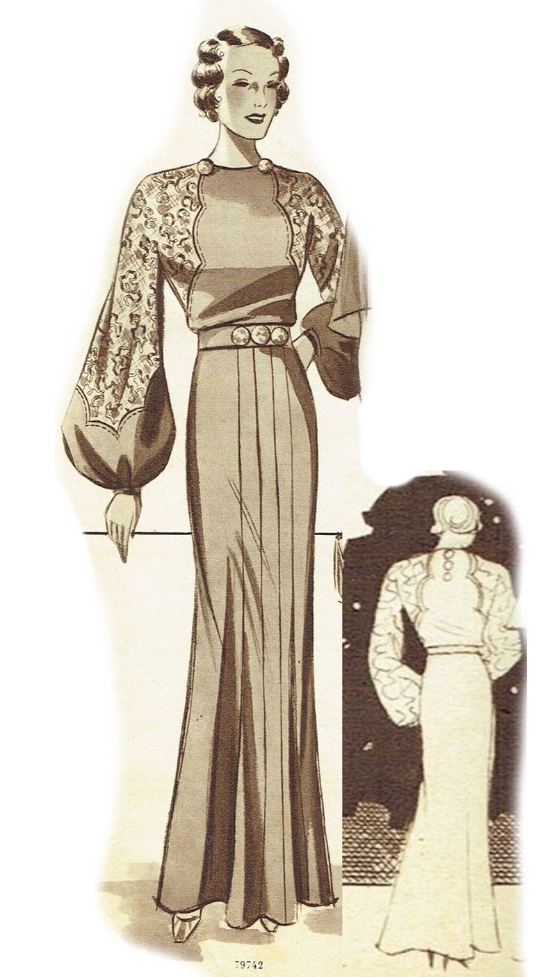 Vintage 40/102cm bust size 1930s formal evening dress sewing pattern. image 2