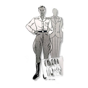Menswear vintage 1930s classical men jodhpur trousers / riding pants sewing pattern for 88cm/34" waist measurement