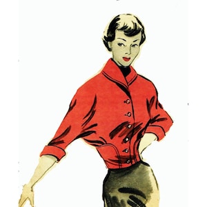 Vintage  90cm/35&quot; bust size 1950s front button closure kimono sleeve blouse /shirt sewing pattern