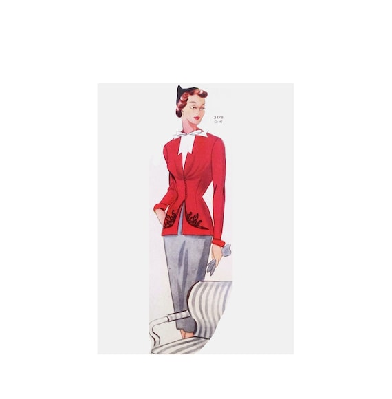Vintage  92cm/36" bust size 1950s jacket and skirt suit sewing pattern