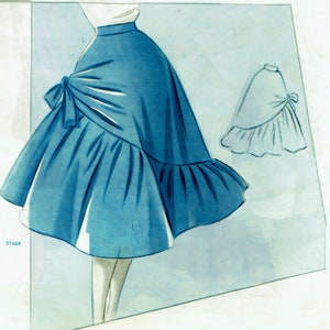 Vintage 72cm/28.35&quot; waist size 1950s full skirt with gatherered side and bottom volant sewing pattern