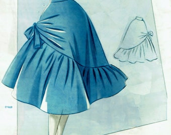 Vintage 72cm/28.35&quot; waist size 1950s full skirt with gatherered side and bottom volant sewing pattern