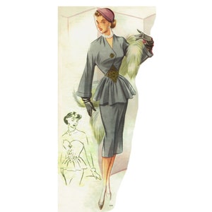 Vintage 92cm/36" bust size 1950s evening dress - sleeveless sweetheart bodice with peplum and kimono jacket/pencil skirt sewing pattern