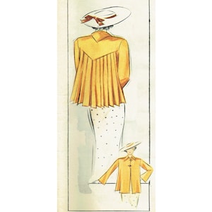 Vintage 90cm/35&quot; or 96cm/38&quot; bust size 1930s long sleeve and pleated back swing jacket sewing pattern