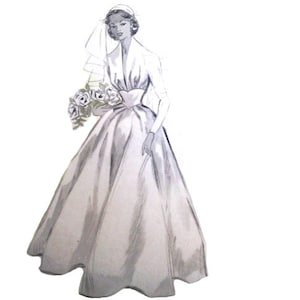 ヴィンテージ 96 cm/38" バストサイズ 1950 年代 ロング着物袖とフィットした腹部のウェディングドレス / ブライダルガウン / 花嫁ドレスの縫製パターン