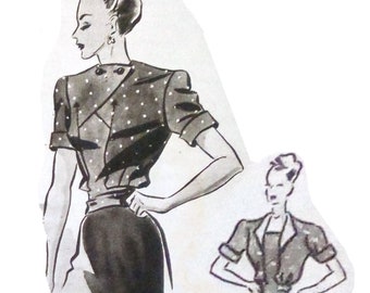 Vintage 96cm 38" bust size 1940s short sleeve blouse sewing pattern.