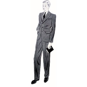 Menswear 86cm/33&quot; chest size vintage 1930s classical straight cut mens single breast suit - jacket, waistcoat and trousers sewing pattern