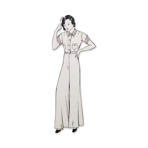 Vintage 84cm/33&quot; bust size 1930s short sleeve shirt with chest pockets and side closure wide leg pants PJs / lounge suit sewing pattern.