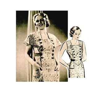 Vintage 36&quot;/92cm or 100cm/39&quot; bust size 1930s front button closure pinafore dress with removable cape sleeve sewing pattern.