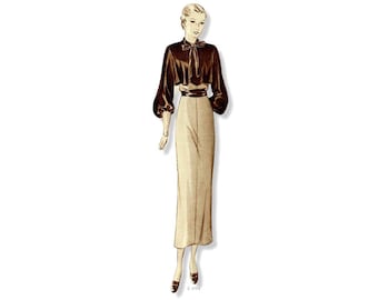 Cartamodello vintage per abito da giorno/abito da tè anni '30, taglia busto 88 cm (34").