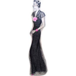 Vintage 108cm/42&quot; bust size 1930s short sleeve lace bodice floor length evening dress /prom dress/ formal gown sewing pattern.