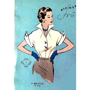 Vintage 92cm/36&quot; bust size 1950s woman&#39;s summer blouse summer shirt sewing pattern